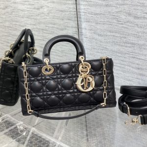 Dior-Medium Lady D-Joy Bag (Black Cannage Lambskin) 26 x 13.5 x 5 cm  (Length x Height x Width)